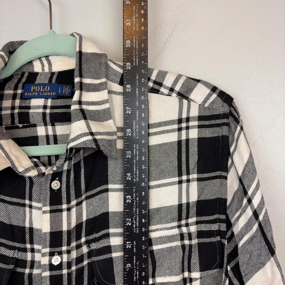 Polo Ralph Lauren Shirt men's Large Black Plaid Flannel Button Up Long‎ Sleeve
